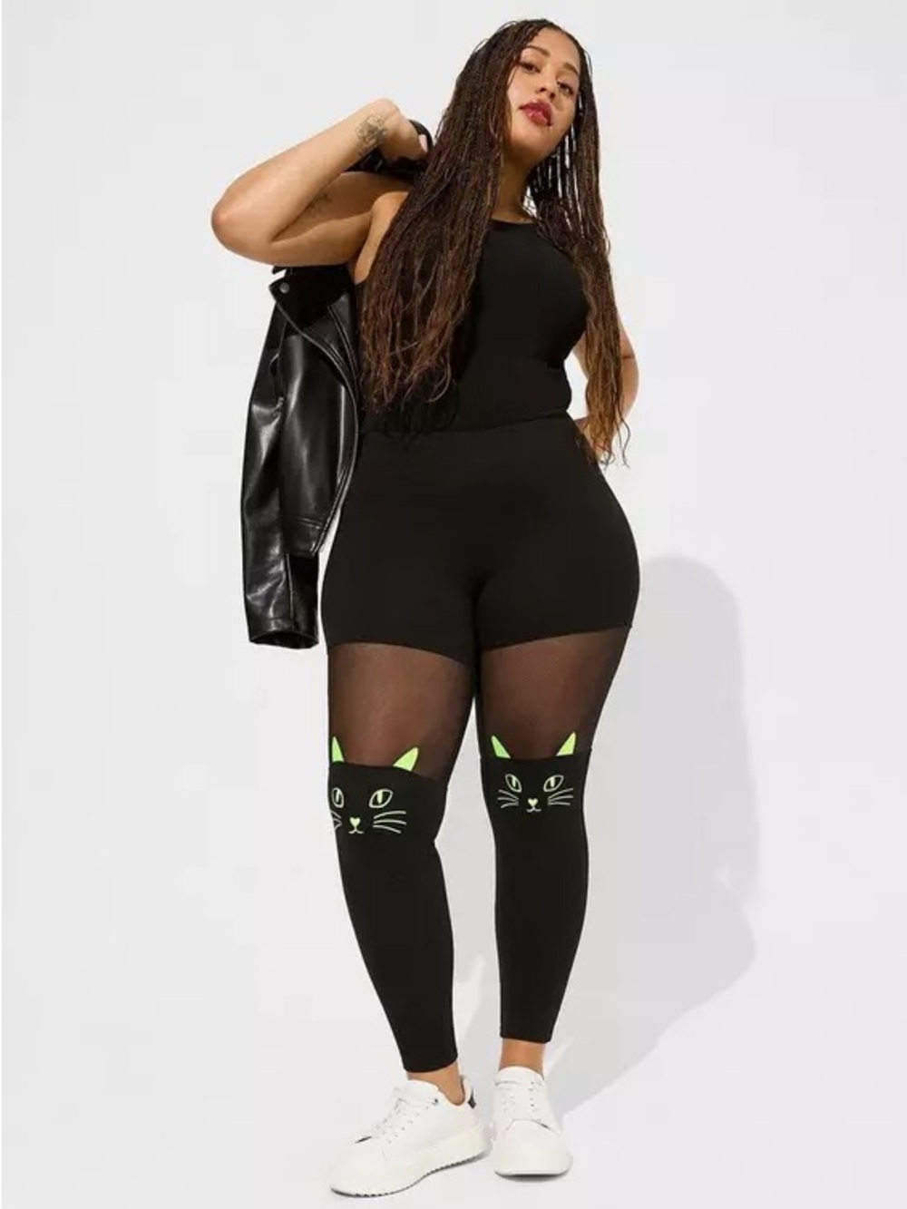 Torrid Full length neon cat mesh panel black leggings - Size 3 💜